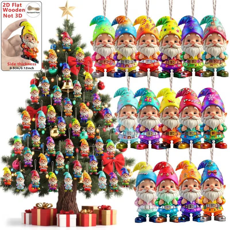 30 Stück bunte Holz-Weihnachtswichtel-Anhänger, Xmas-Elfen-Hängeornamente für Heimdekoration & Weihnachtsfeier-Zubehör