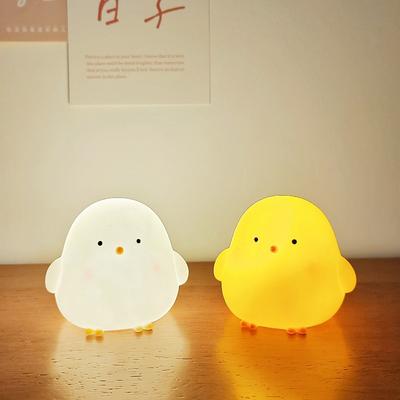 Silicone LED Bedside Night Light ABS Small Chicken Cute Desk Lamps Children's Room Bedrooms With Button Battery Deco Night Lamps