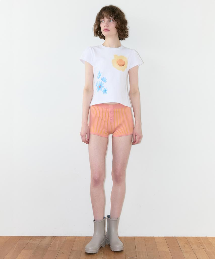 SINOON Floral Leaf Puff T-Shirt (White)