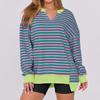 Women's Loose And Comfortable Striped Printed V-neck Loose Sportswear Sweatshirt