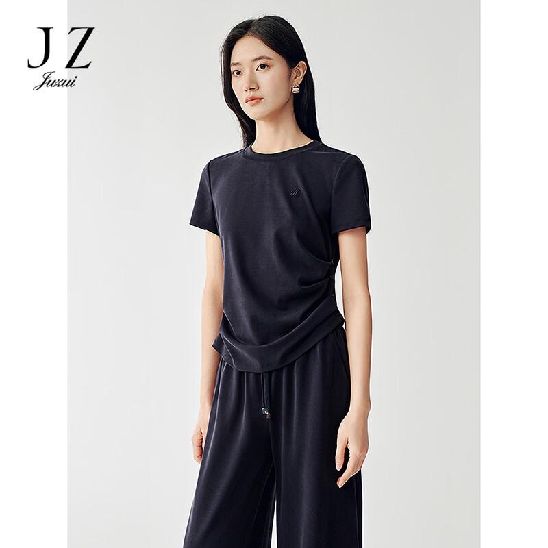 JUZUI Women s 2026 Summer Casual Irregular Hem Round Neck T-Shirt M