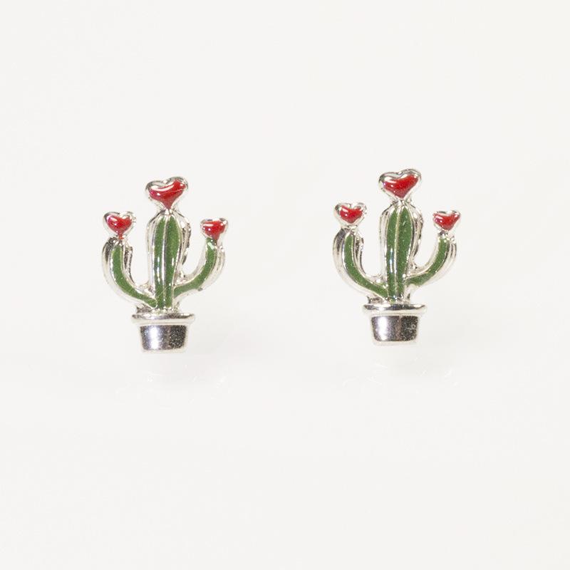 Silver Needle Kleine Frische Mori Kaktus Ohrringe Damen Einfache Grüne Öl Ohrringe im Neuen Trend
