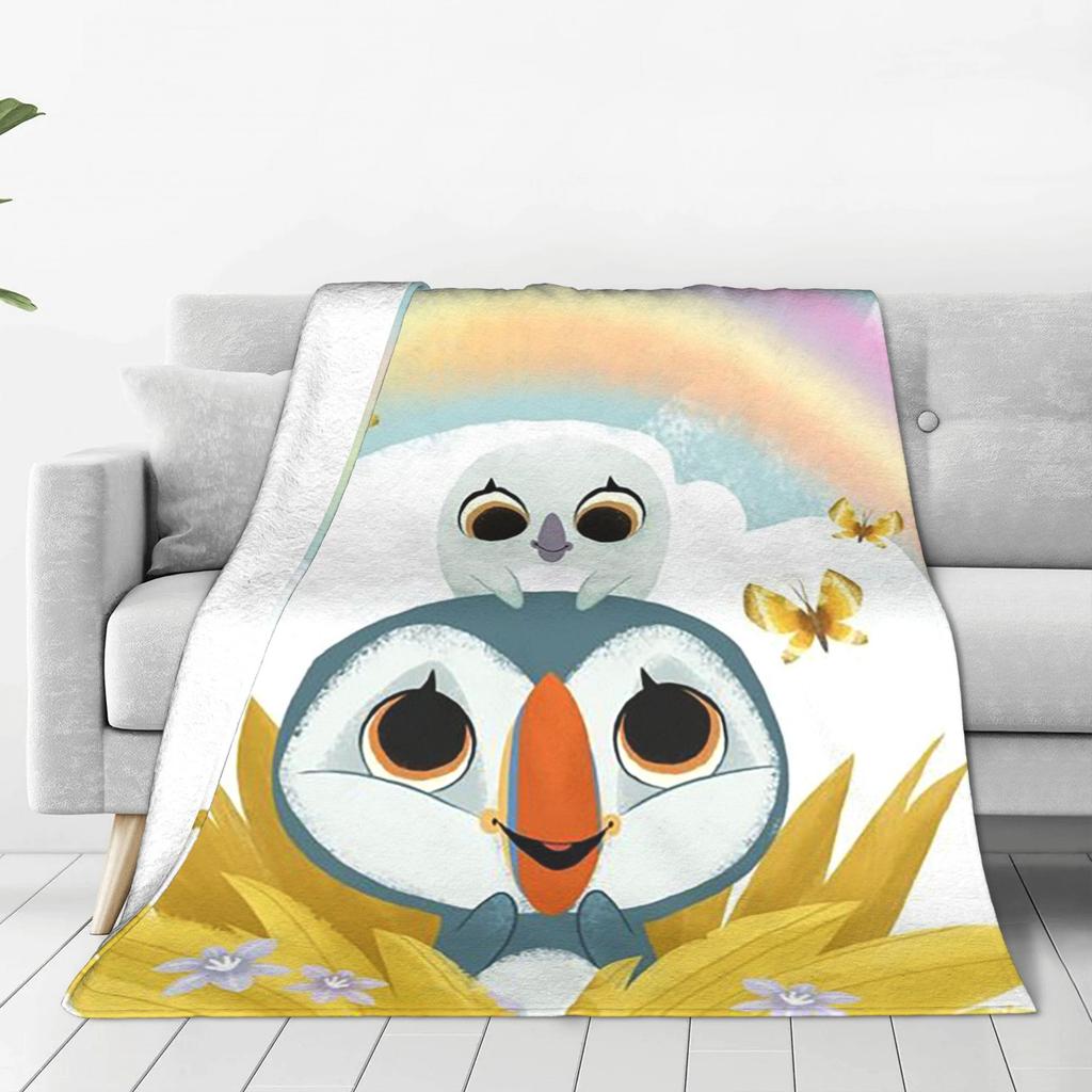 Flannel Throw Blanket Puffin Rock Cartoon Warm Plush Blankets Soft Bedspread for Bed Living Room Home Travel Couch