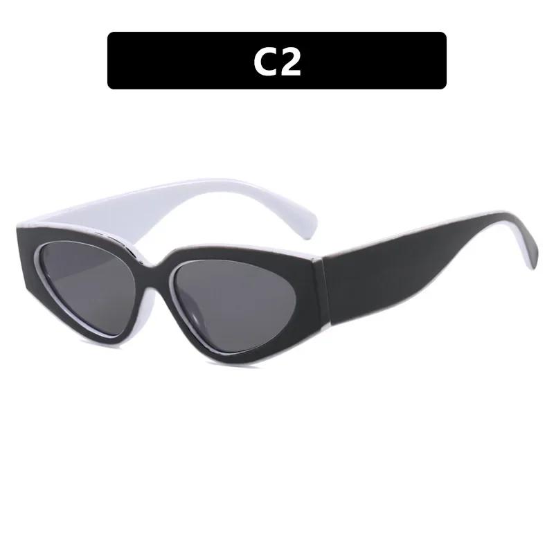 Fashionable Color Blocked Minimalist Sunglasses New Cat Eye High-End Versatile Glasses Stylish Women Eyewear Uv Protection
