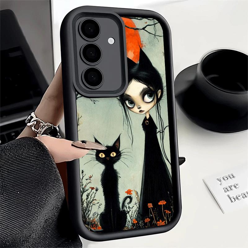 Phone Case for Samsung Galaxy A17 A16 A15 A14 A13 Black Cat Witch Aesthetics A56 A36 A26 A55 A35 A25 A54 A34 A24 A53 A33 A23 A07