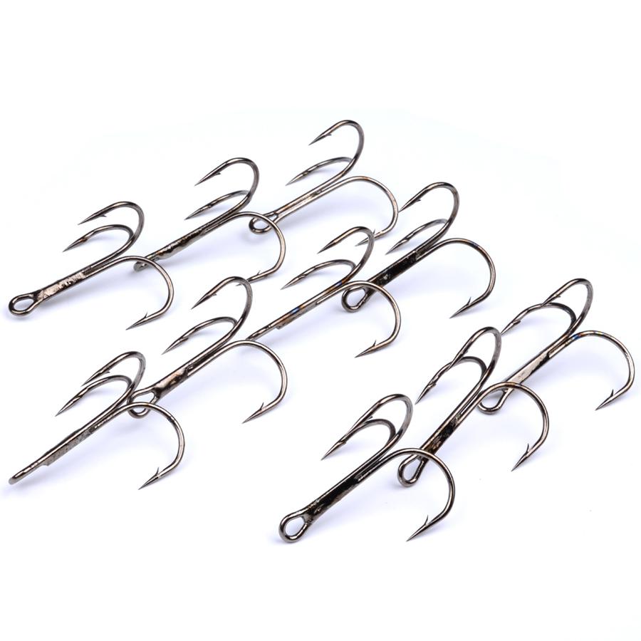 Big Size Nickle Fishing Hooks 10pc/Lot 1/0# 2/0# 3/0# High Carbon Steel Treble Hooks Fishing Tackle Black Fish High Strength Hook Bass