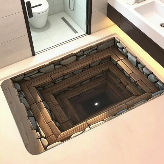 Floor Mat 3D Optical Illusion Rug with Realistic Hole Effect Soft Non-Slip Pet-Friendly Carpet Living Room Hallway Decorative Rug