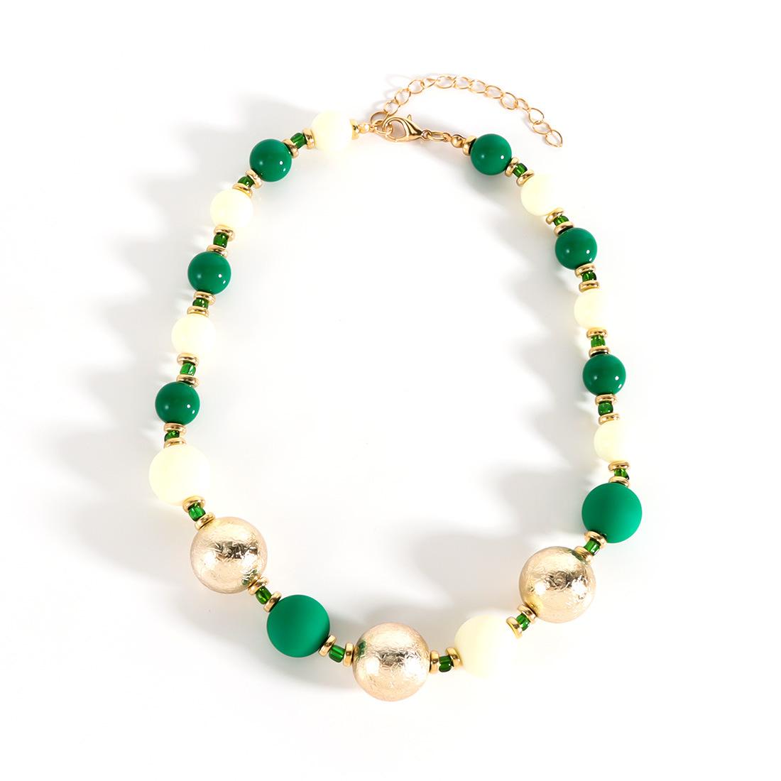 

Европейское и американское рождественское ожерелье, простая цепочка на ключицу, красное, зеленое и белое ожерелье из бусин для праздника.