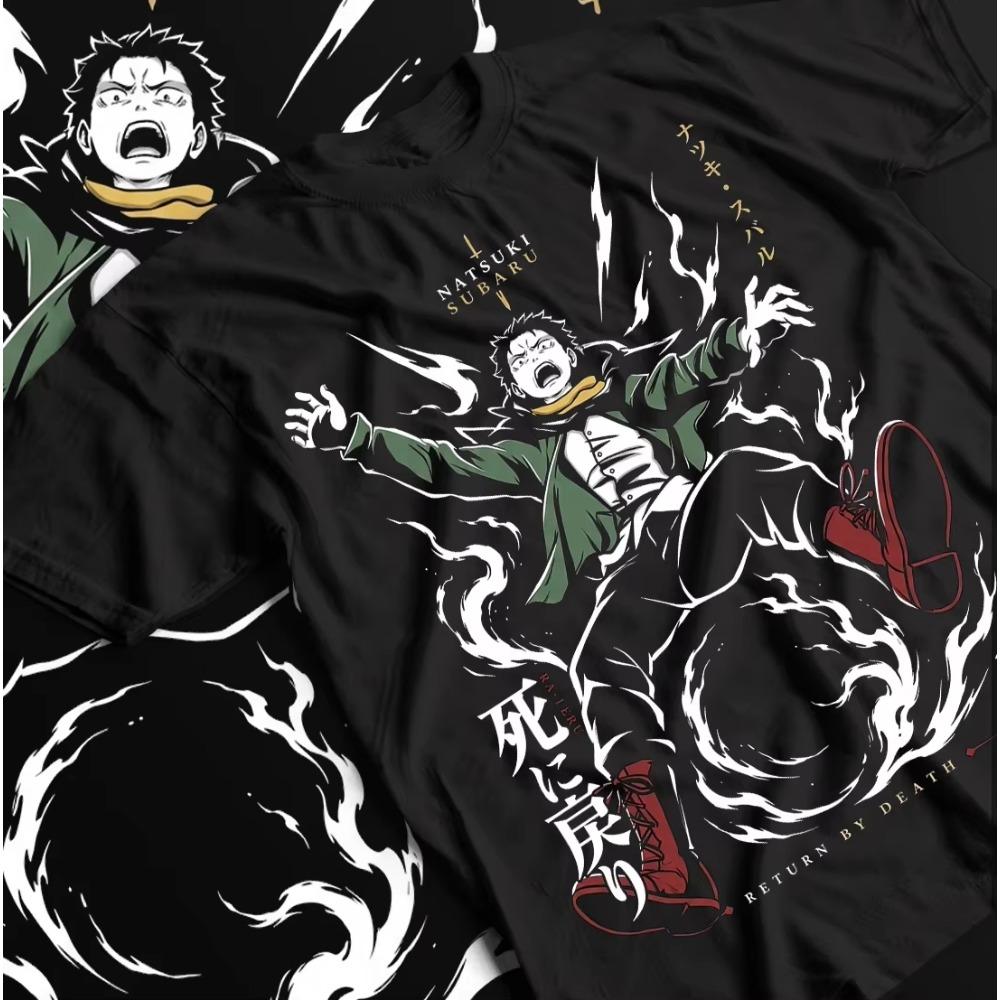 Re:Zero Natsuki Subaru Graphic T-Shirt Men's Clothing Women Anime Streetwear Return By Death Print Cotton Short Sleeve Y2K Retro Harajuku