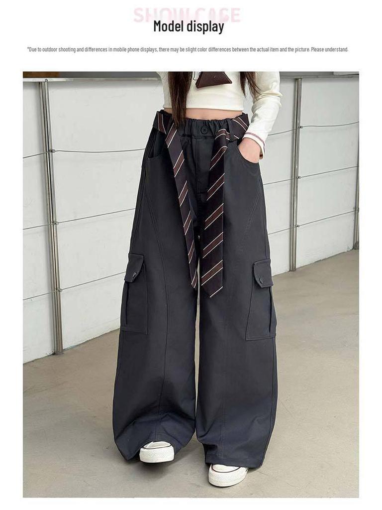 2025 Locker geschnittene Cargohosen für Mädchen: Vielseitige, trendige gerade Hose für Frühling & Herbst