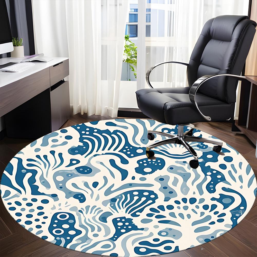 1pc Oceanic Marine Office Round Area Rug, Indoor Mat Suitable For Office, Under Office Chairs Bedroom Living Room Home Decor, Room Deco