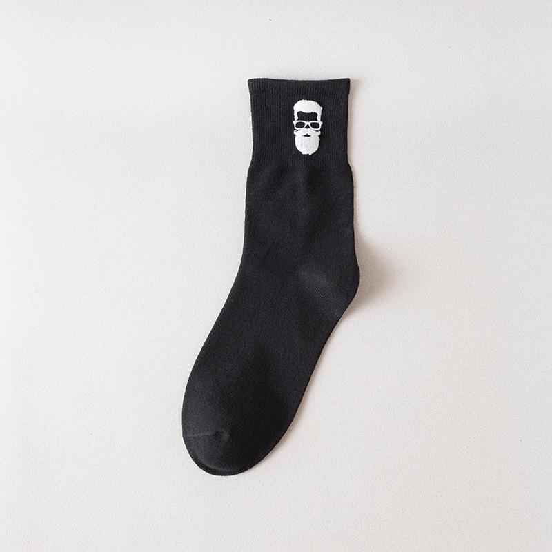 Herren-Kniebundsocken in einfarbigem Design mit hohem Bund aus Baumwolle mit Heißprägung eines Porträts – Trendiger Herbst-Winter-Stil