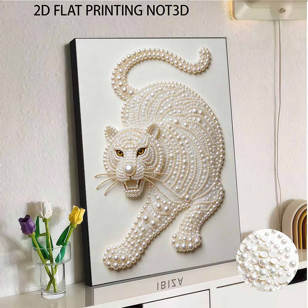 5D DIY Pearl Diamond Painting Kit White Tiger Full Drill Embroidery Mosaic Art Home Wall Decor Gift