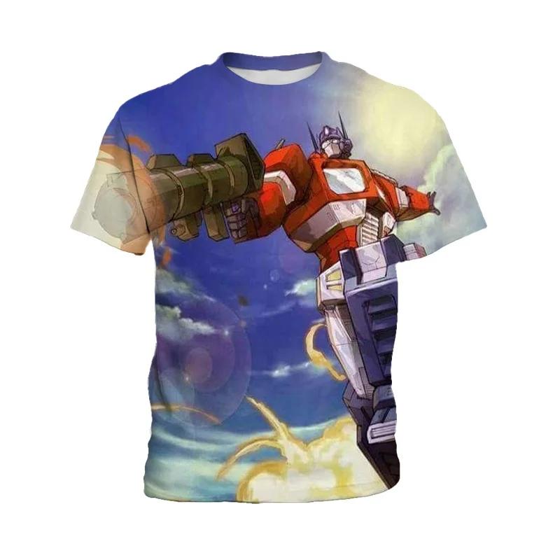3D tištěné dětské tričko s krátkým rukávem Anime Transformation Robot Pohodlné Top Pánské Outdoor Tričko pro volný čas
