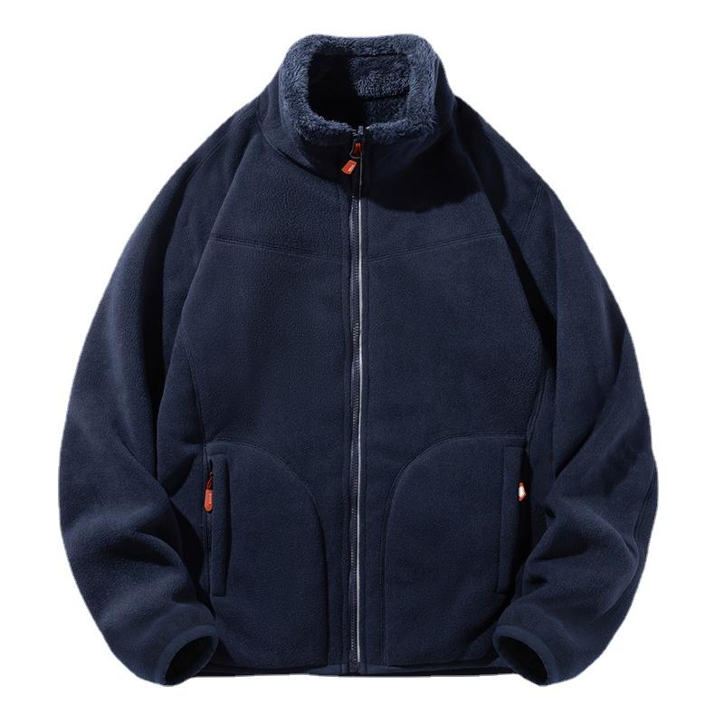 Winter Fleece Jacket Men Casual Solid Color Warm Coat Fluffy Coral Velvet Jacket Harajuku Beige Green