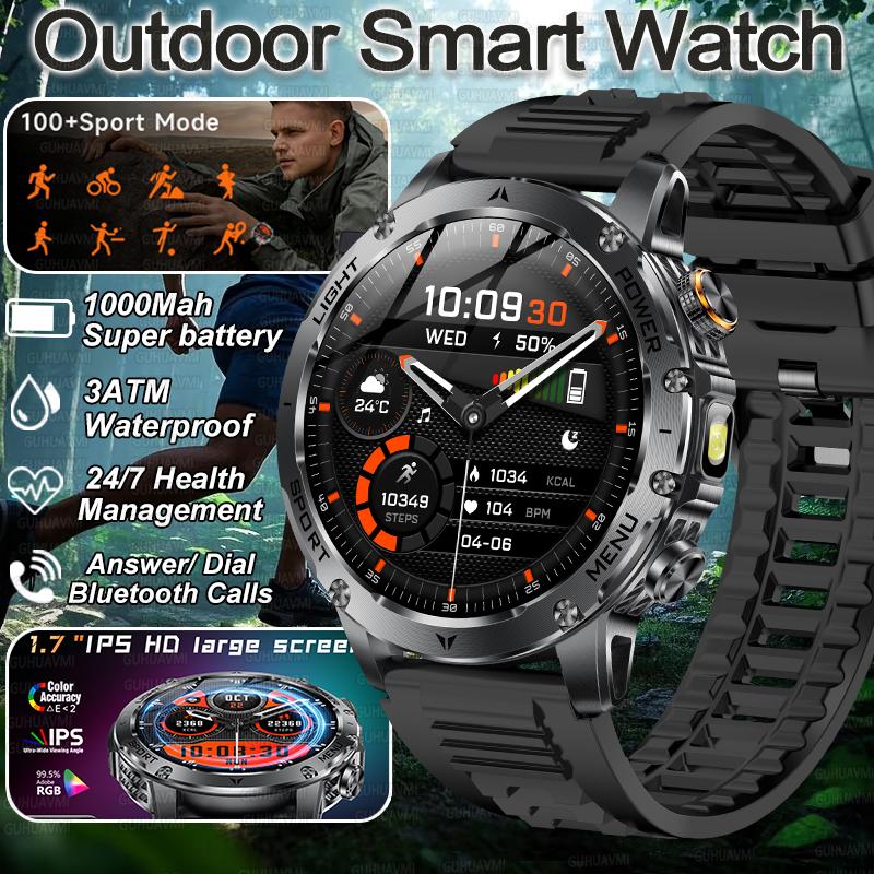 

New top outdoor sport Smart Watch 1.7 inches IP68 Waterproof HD Bluetooth call Heart rate Smart Watch 1000Mah Battery Men Military grade чёрный