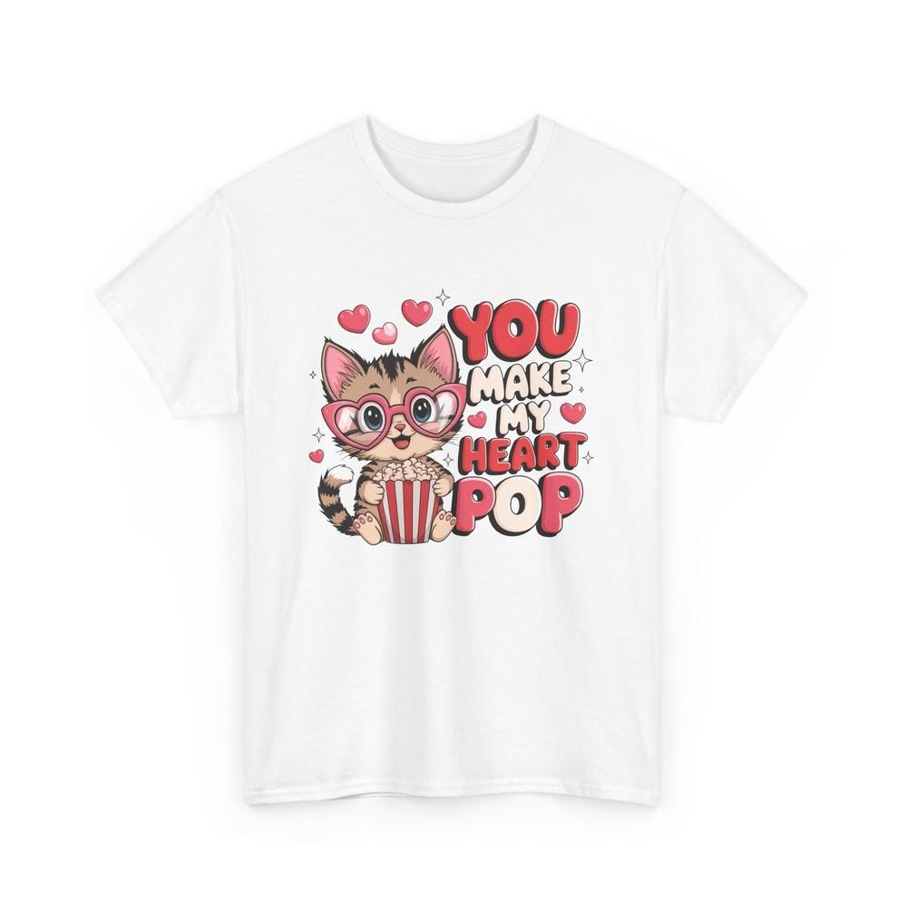 Cat Valentines Day Tee You Make My Heart Pop Shirt Love Gift for Him Her Unisex T-Shirt XXL