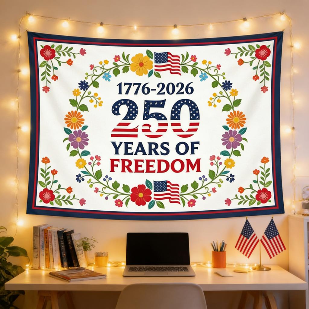 250 YEARS OF FREEDOM Reusable Tapestry Patriotic Independence Design for Home Decor Durable High Quality MultiSize Flat Print