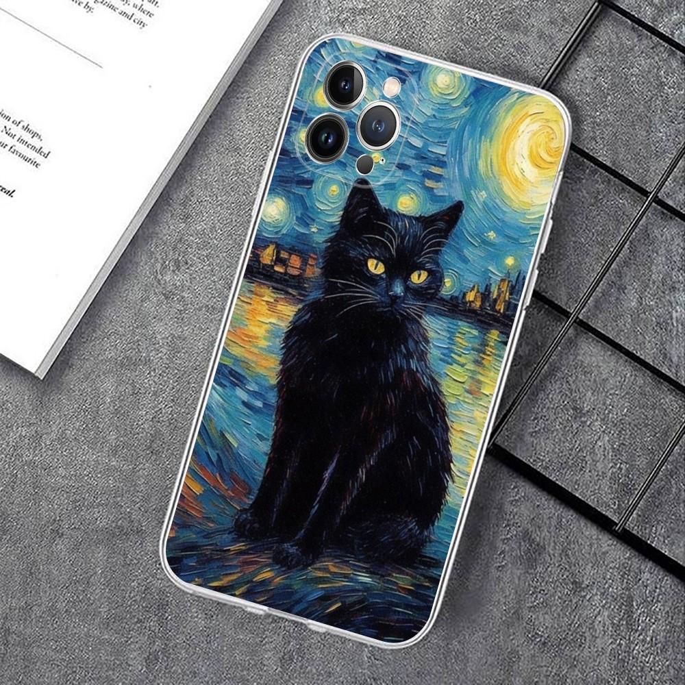 Black Cat Cartoon Cute Phone Case For IPhone 15 14 11 12 13 Mini Pro XS Max Cover 6 7 8 Plus X XR SE 2020 Funda Shell