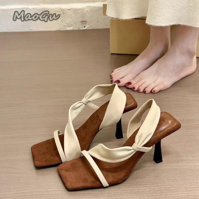 

Fashion Retro Woman Shoes Sandals Stiletto Heels Square Toe 2025 Summer Square Toe 6CM Heel Slippers Women Fashion Sandalias Size35 42 42