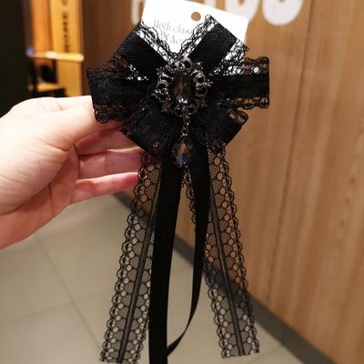 Nuevo Broche Lazo de Encaje Negro Cristal Tela Pajarita Cuello Corbata Corbata Larga Broches de Lujo Joyería Para Mujeres Accesorios