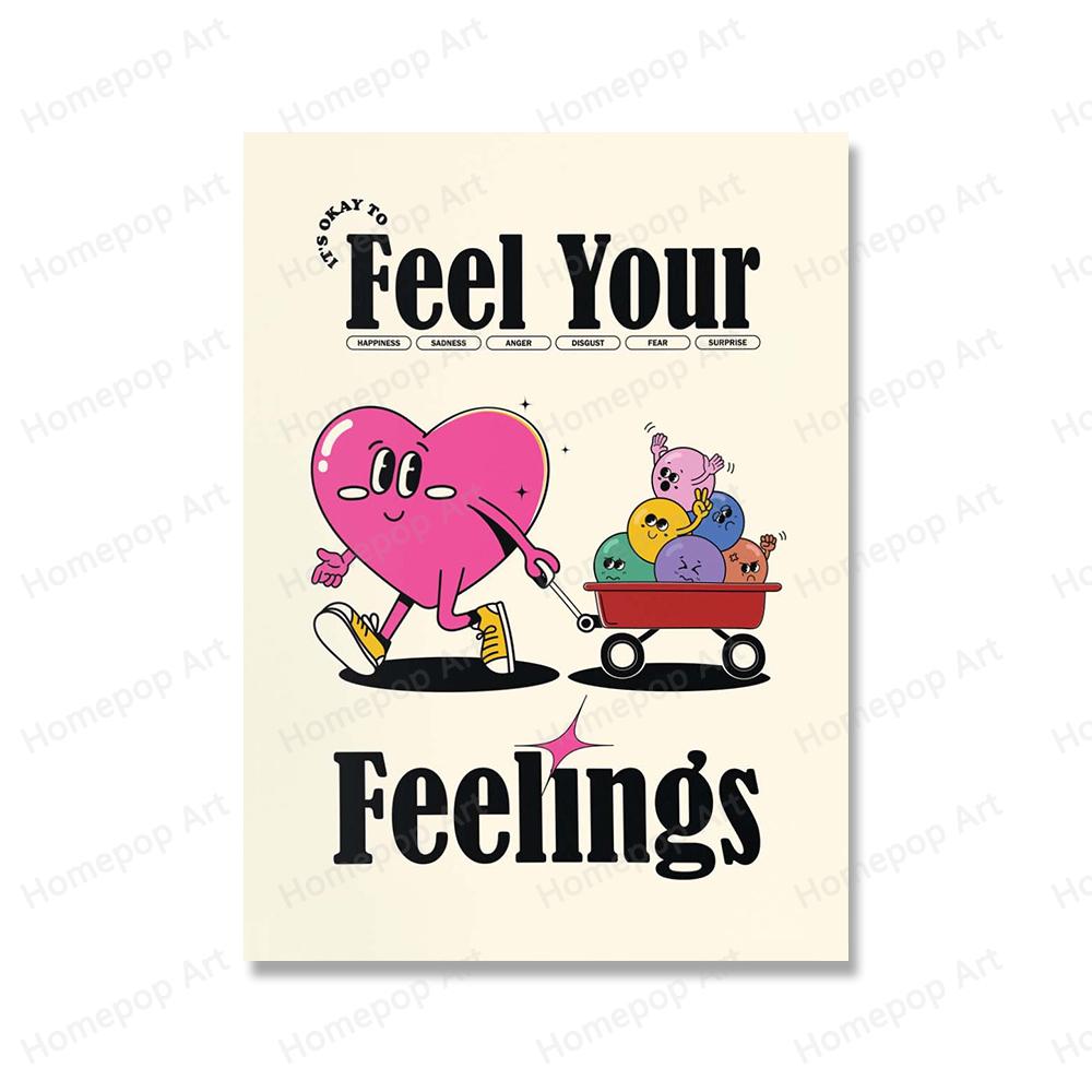 Cartoon Positive Retro Quote Print Feelings Self Love Emotions Art Poster Trendy Abstract Canvas Painting Living Room Home Decor