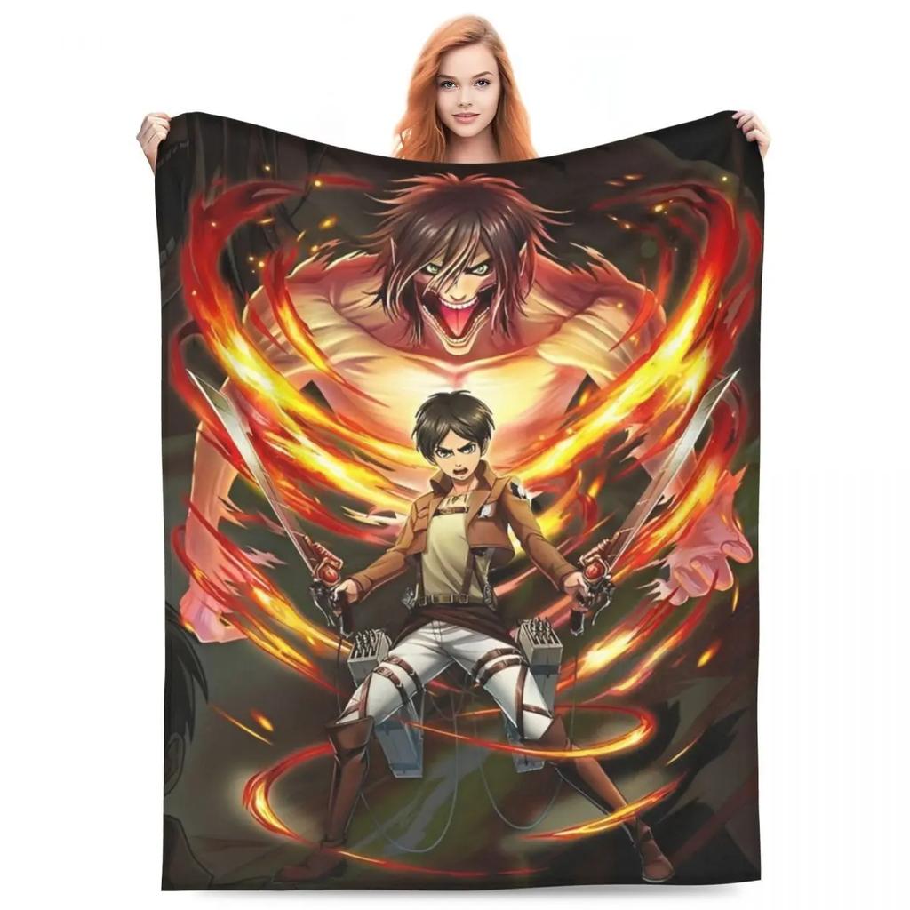 Attack On Titan Anime Manga Fleece Throw Blankets Action Blanket for Bedding Travel Lightweight Thin Bedroom Quilt