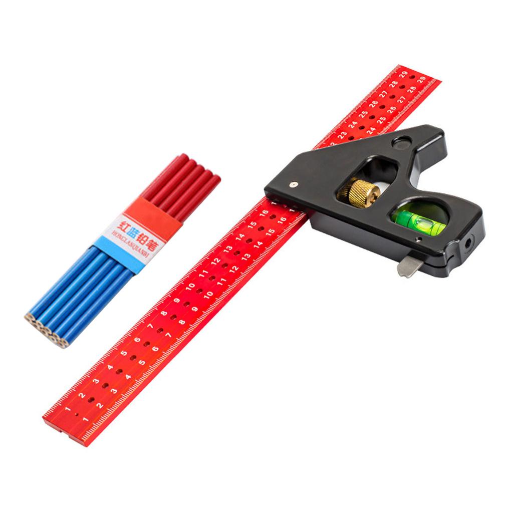 300/400mm Combination Square Set for Woodworking with 10 Carpenter Pencils and Adjustable Stainless Steel Protractor