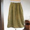 Johnature Women Vintage Spring Skirts Elastic Waist Solid Color Belt Pockets Female A-Line Skirts