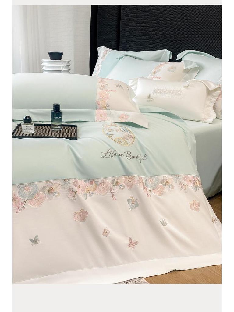 100% Cotton Long-Staple Flannel Embroidery 4-Piece Bedding Set - Mother & Baby Grade, All-Season