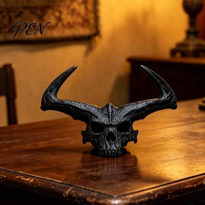 Gruselige Totenkopf-Dekoration 3D-gedruckte Riesenfigur, Gotische Flammen-Skulptur-Statue, Halloween-Party für Zuhause