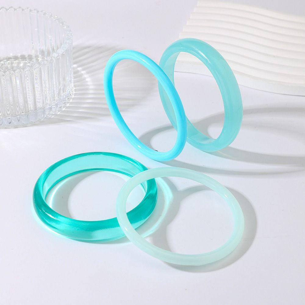 4Pcs/Set Semi Transparent Stackable Bangle Round Punk Bracelet Set Acrylic Cuff  Summer Jewelry