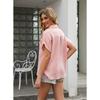 Baumwoll-Knopfleiste Kurzarmhemd Damen Lässig Einfarbig Lockerer Saum Umlegekragen Top Bluse