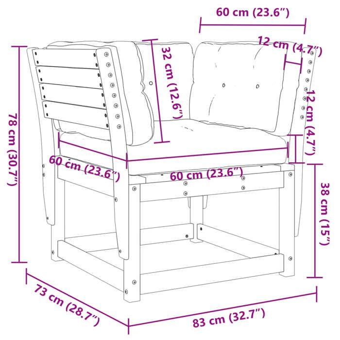 VidaXL Canapé de Jardin Accoudoir Coussins, Chaise de Terrasse avec Dossier, Fauteuil de Salon Patio Extérieur, Bois Massif 844698