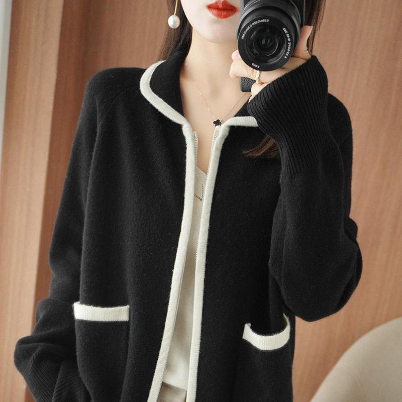 

Новый шерстяной кардиган, женский верхний легкий роскошный универсальный шерстяной свитер, пальто на молнии с лацканами, свитер, трикотажная рубашка соответствующего цвета, женская