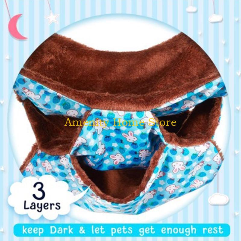 F26C Hamster Hanging Hammock 3-Layer Plush Bed Warm Hideout for Small Animals Ferret Swing for Pet Playing Sleeping Climbing