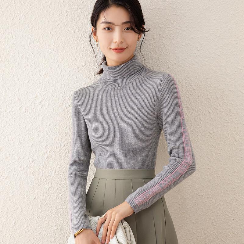 

TUHUANG Women s 100% Pure Wool Letter Pattern Mock Neck Pullover XL