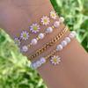 Elegant 4pc Daisy & Imitation Pearl Bracelet Set - Cute Zinc Alloy  for Stylish Girls, Ideal Gift