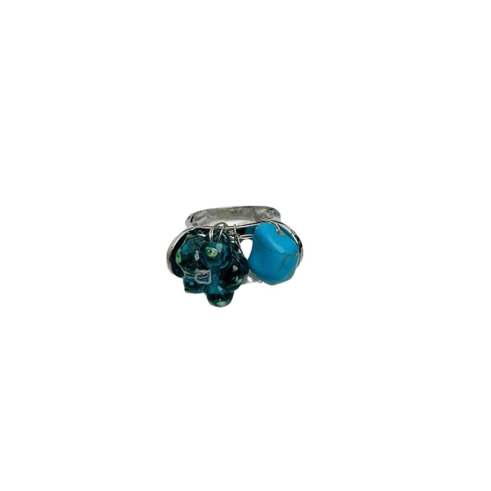 

Vintage Turquoise Rings Stackable Western Geometric Ring Creative Glass Flower Ring Jewelry Style 3