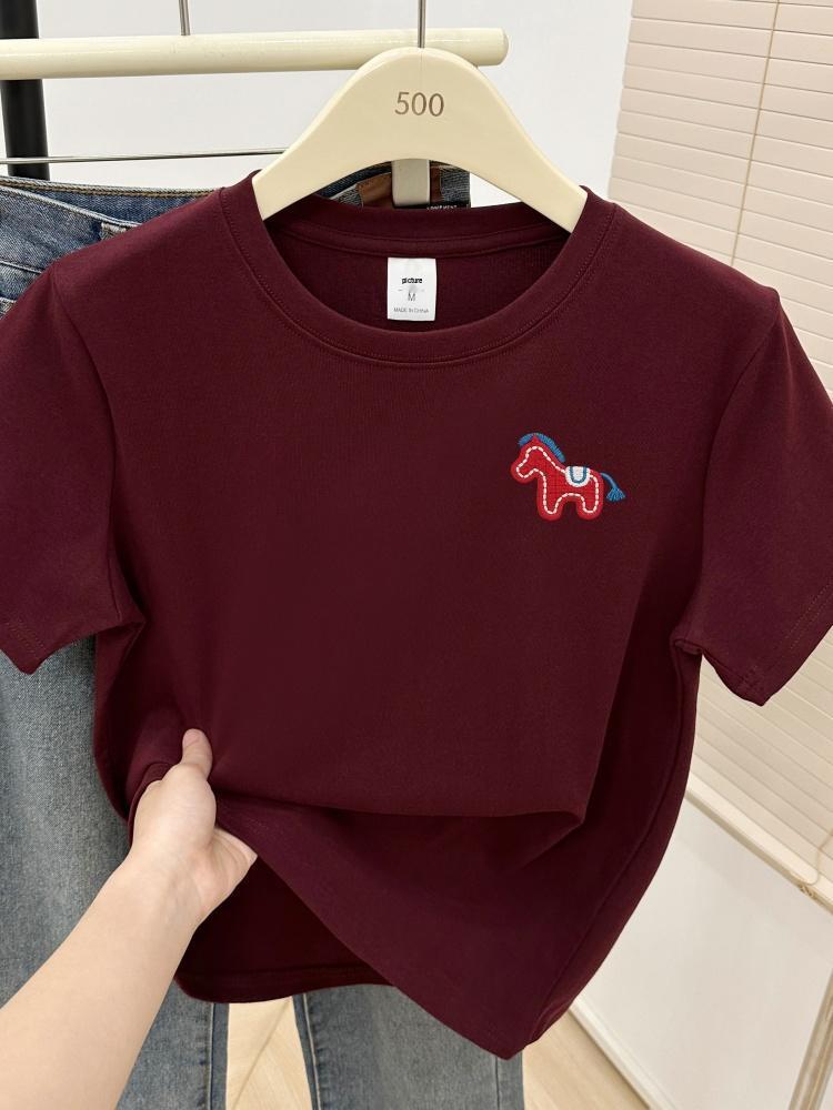 2026 Wine Red Plus Size Short Sleeve Women's T-Shirt: Flattering, Versatile, Round Neck, Belly-Hiding, Stylish Top