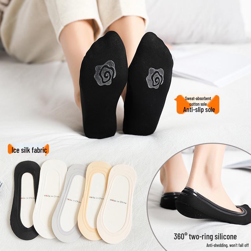 Damen Eis-Seide Low-Cut Anti-Rutsch Unsichtbare Bootssocken – Dünn, Baumwollsohle, Rutschfeste Ferse, Perfekt für High Heels