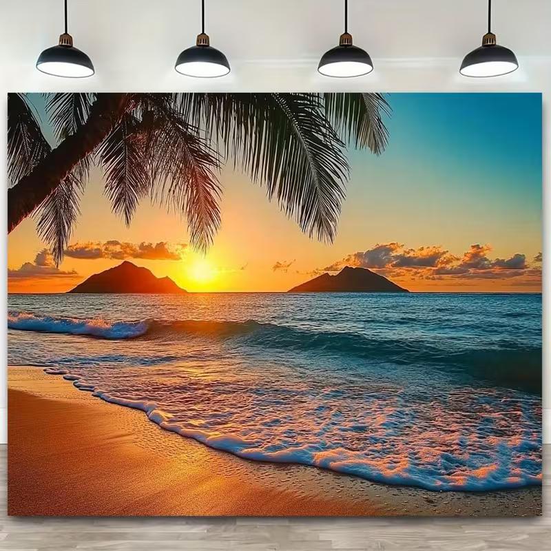 2D Warm Golden Glow Coastal Seaside Tropical Vacation Wall Tapestry 47.2x31.5inch/120*80cm