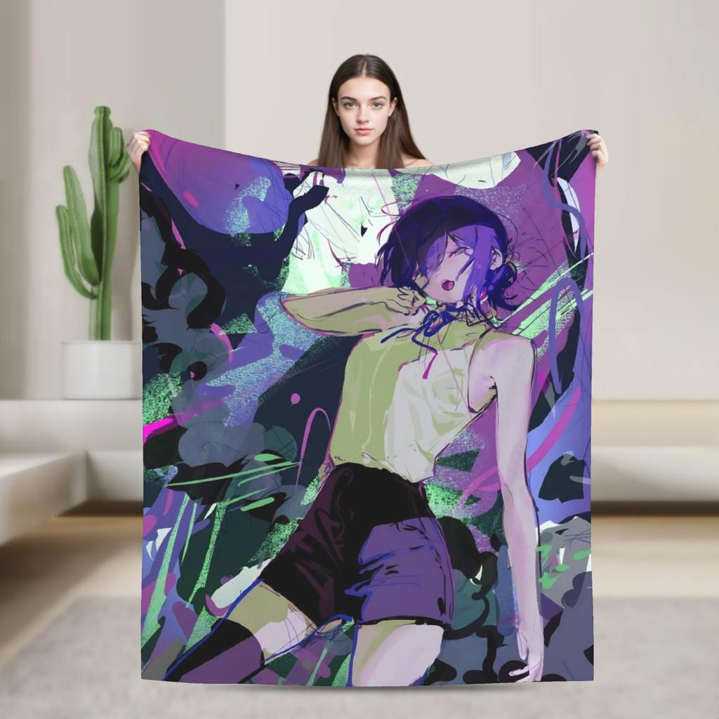 Reze Anime Girl Blankets C-Chainsaws Plush Vintage Warm Throw Blanket for Chair Covering Sofa Autumn/Winter