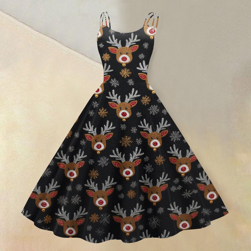 Sexy schulterfreies Punk-Retro-Kleid mit Weihnachtsdruck für Damen