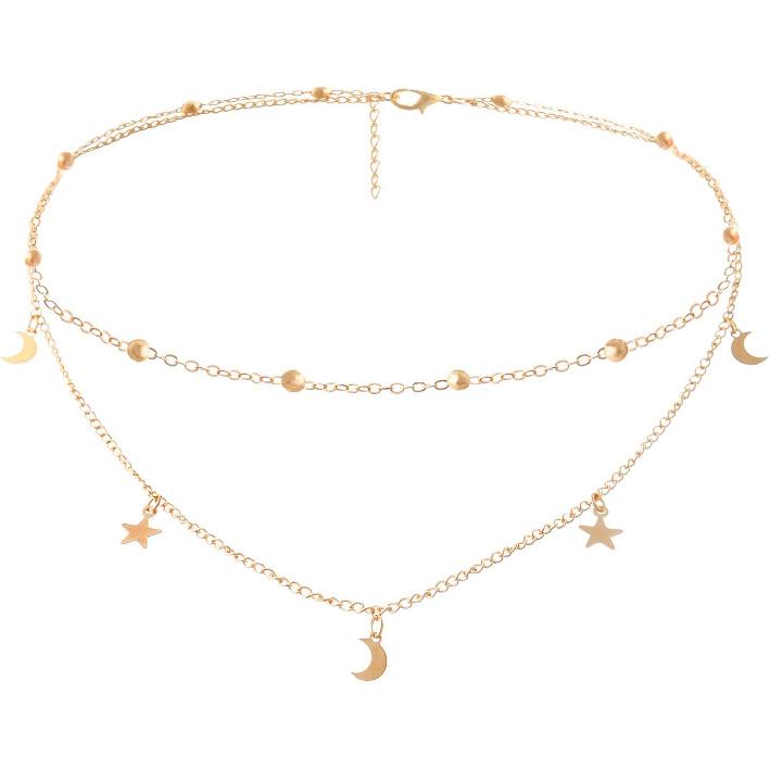 Star Moon Charm Necklace Layering Chain Choker for Women