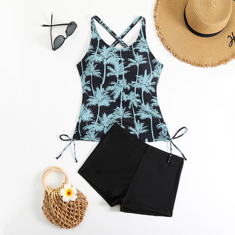 

Новый принт Раздельные купальники Танкини Комплект Женская купальная одежда Спортивная пляжная одежда Купальники из двух частей Бассейн Женский купальный костюм XL зелёный