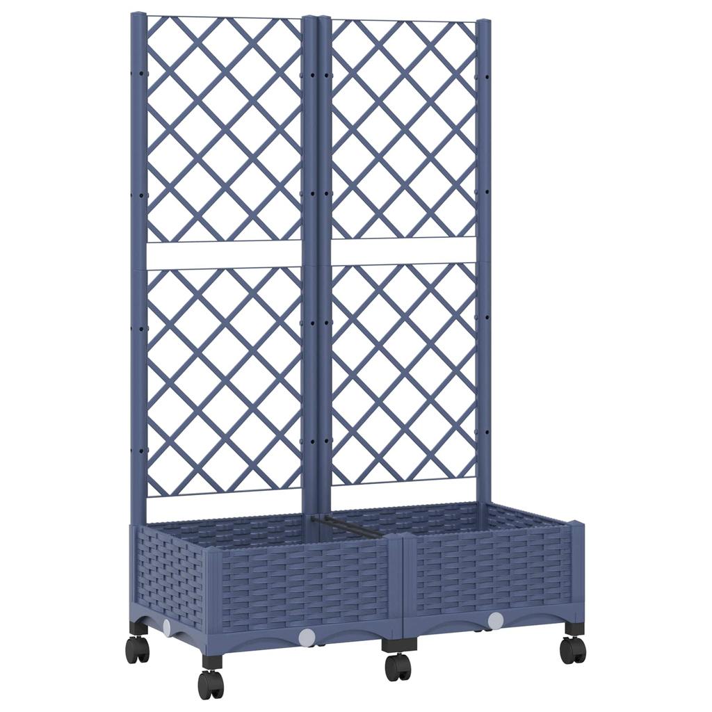 Planter with Trellis and Wheels Blue Grey 80 X 40 X 131.5 Cm