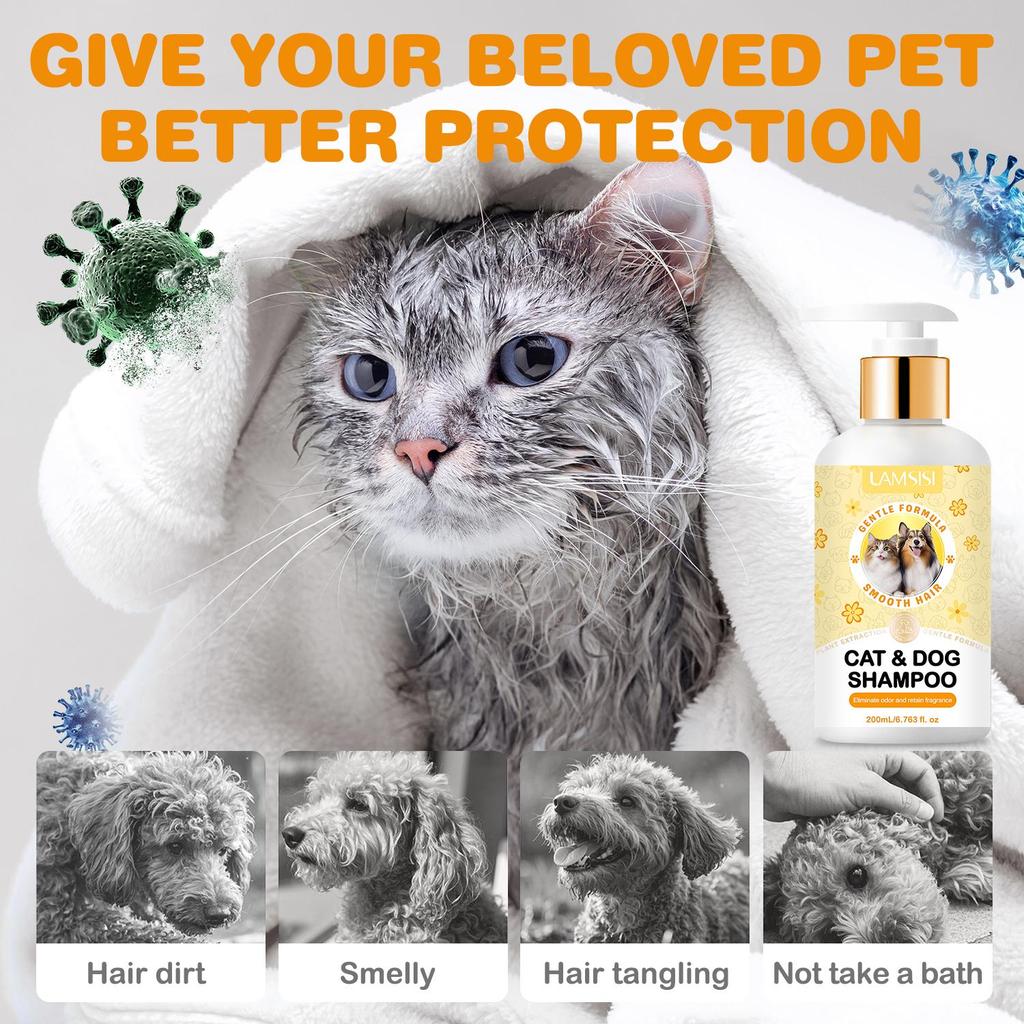 Cat & Dog Shampoo-Smooth Hair-Gentle Formula-10H Fragrance-2 In 1 No More Tears Formula-200ml