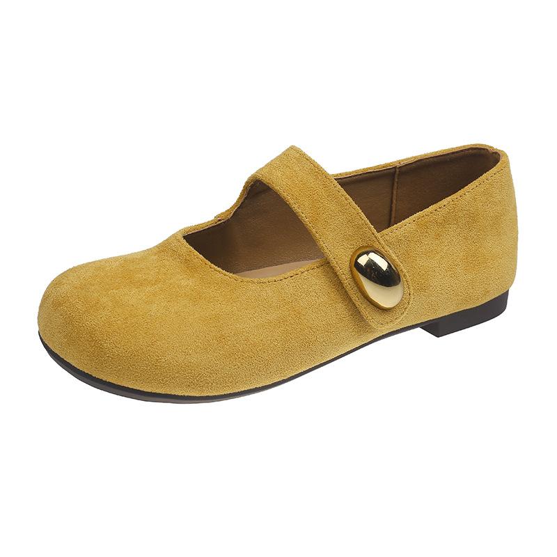 Retro Mori leather one-word buckle strap women's new cute round head Mary Jane flat shoes