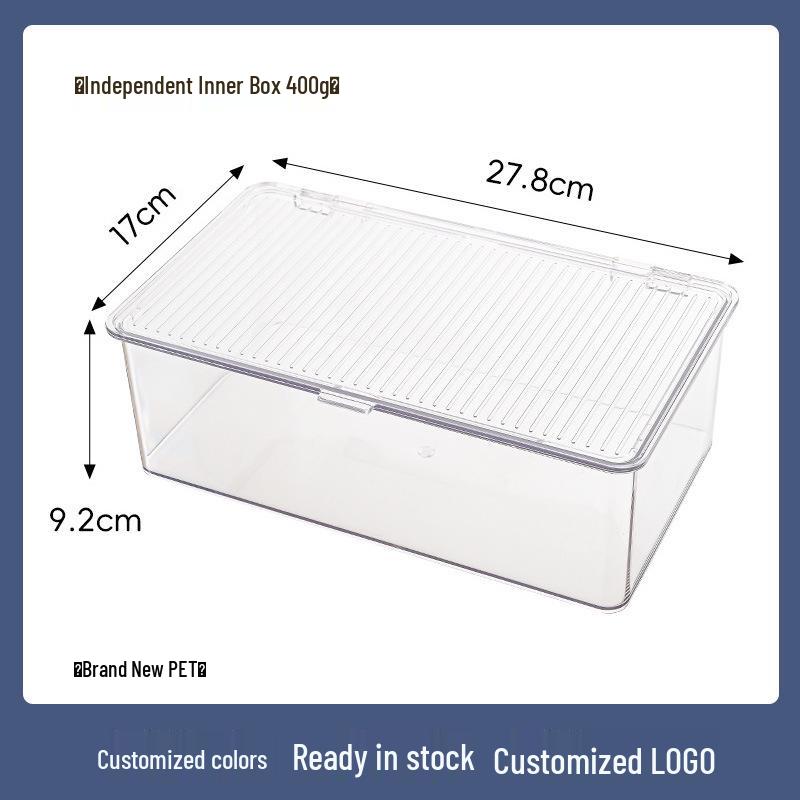 Průhledný stolní organizér na čajové sáčky a kávu s víkem a přihrádkou na karty